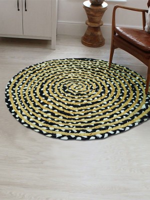 Black & White Mixed Reversible Hand Woven Jute Cotton Chindi Braided Rug - 36 Inch