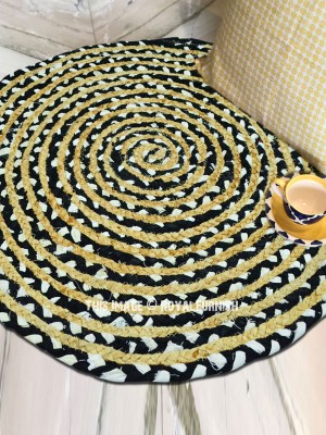 Black & White Mixed Reversible Hand Woven Jute Cotton Chindi Braided Rug - 36 Inch