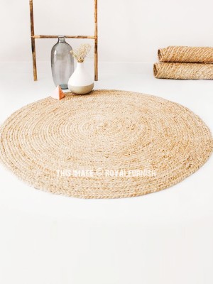 Handmade Reversible Natural Jute Braided Round Aesthetic Rugs - 36 Inch