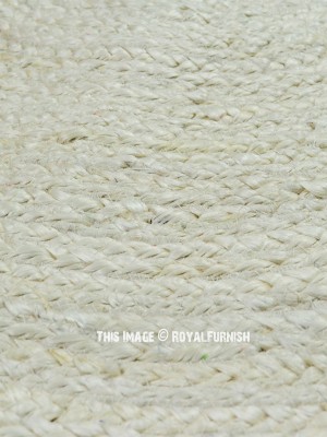 Ivory Handwoven Reversible Braided Round Jute Area Rug - 3 Ft