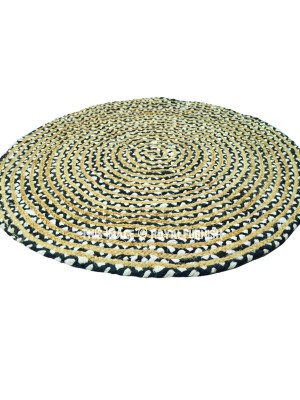 Black & White Mixed Reversible Hand Woven Jute Cotton Chindi Braided Rug - 4 Ft