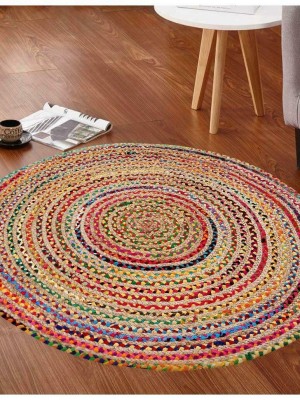 Round Mixed Color Chindi Reversible Hand Woven Jute Cotton Braided Rugs - 5 Ft
