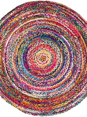 Boho Round Mixed Color Chindi Reversible Hand Woven Cotton Braided Rugs - 5 Ft