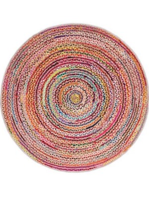 Round Mixed Color Chindi Reversible Hand Woven Jute Cotton Braided Rugs - 6 Ft