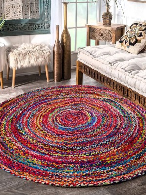 Boho Round Mixed Color Chindi Reversible Hand Woven Cotton Braided Rugs - 6 Ft