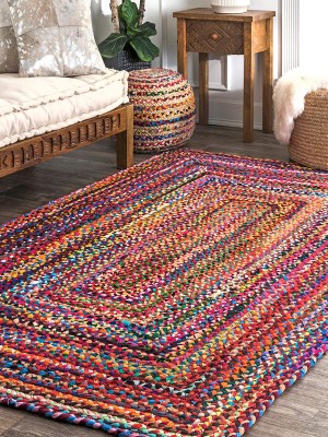 Boho Chindi Cotton Braided Area Rugs Colorful Hand Woven Reversible Rug - 3x5 Ft
