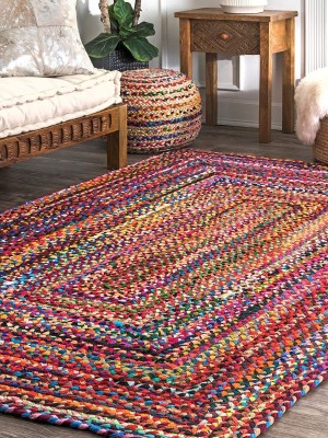 Boho Chindi Cotton Braided Area Rugs Colorful Hand Woven Reversible Rug - 4x6 Ft