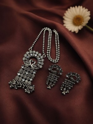 Traditional Peacock Oxidized Silver Plated Long Necklace Party Wear Boho Jewlery