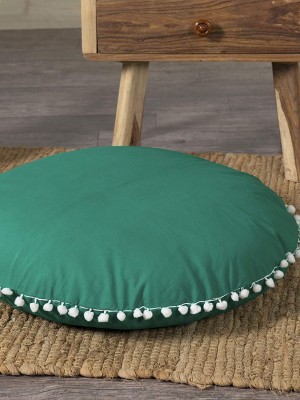 Oversized Solid Floor Pillow Cover Round Cushion Cover with Pom Pom - 32 Inch