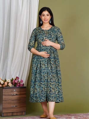 Multi Color Baby Feeding Gown Floral Printed Maternity Kurta Anarkali Kurti with Hidden Feeding Zip