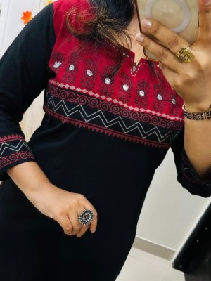 Black Block Printed Indian Straight Cotton Salwar Kameez Kurti Pant Co Ord Set for Women Set of 2