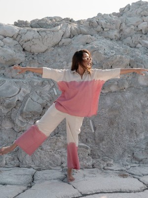 Pink Tye Dye Cotton Kurti Pant Summer Co Ord Set for Women Set of 2