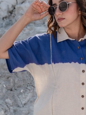 Blue Tye Dye Cotton Kurti Pant Summer Co Ord Set for Women Set of 2