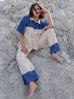 Blue Tye Dye Cotton Kurti Pant Summer Co Ord Set for Women Set of 2