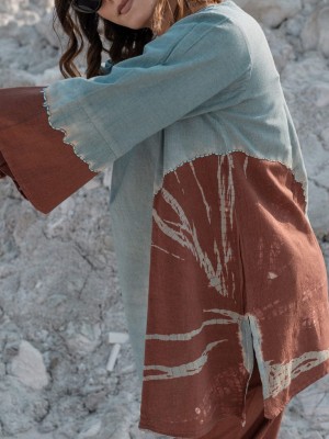 Green Tye Dye Cotton Kurti Pant Summer Co Ord Set for Women Set of 2