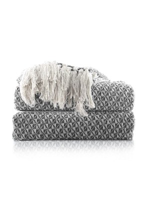 Black & White Designer Light Weight Pure Cotton Hand Woven Throw Blanket Suitable for All Weather