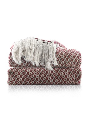 Maroon & White Durable Pure Cotton Hand Woven Light Weight Throw Blanket Suitable for All Weather