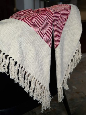 Red Soft Slub-Woven Farmhouse Throw Blanket Perfect for Living Room or Bedroom Decor Accent