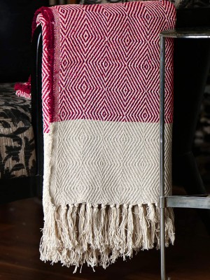 Red Soft Slub-Woven Farmhouse Throw Blanket Perfect for Living Room or Bedroom Decor Accent