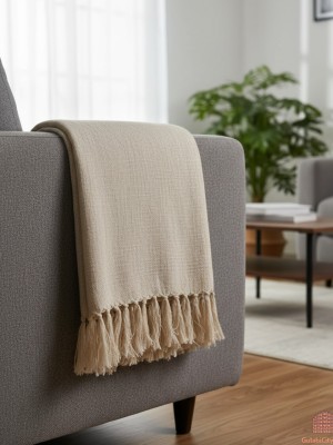 Modern Solid White Color Reversible Natural Cotton Throw for Sofa and Bed - Versatile, Warm, and Easy Care