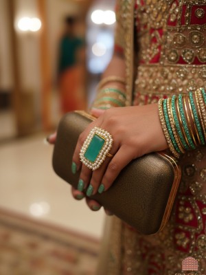 Ethnic Indian Handcrafted Pearl Work Ring Designer Big Size Monalisa Stone Beaded Adjustable Finger Ring