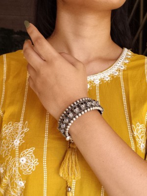 Attractive Designer Silver Oxidized Bangle Stone Work Bracelet Bangle Traditional Openable Kada for Girls