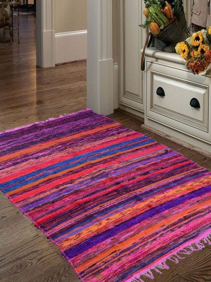 Handmade Multi Colorful Chindi Rugs Boho Chic Striped Reversible Eco-Friendly Chindi Area Rag Rug 3X5 Ft