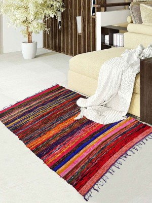 Handmade Multi Colorful Chindi Rugs Boho Chic Striped Reversible Eco-Friendly Chindi Area Rag Rug 3X5 Ft