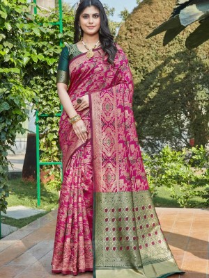 Wine Exquisite Banarasi Silk Jacquard Saree with Zari Work Blouse Piece for Wedding and Festive Occasions
