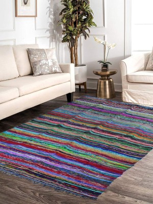 Handwoven Multicolored Chindi Rag Area Rug for Bohemian Living Room Decor & Sustainable Home Accents