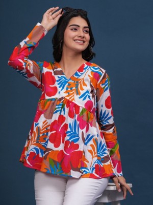 Multicolor Designer Floral Printed Short Kurti Tunic Top for Women