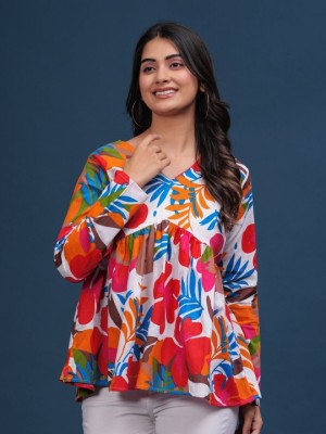 Multicolor Designer Floral Printed Short Kurti Tunic Top for Women