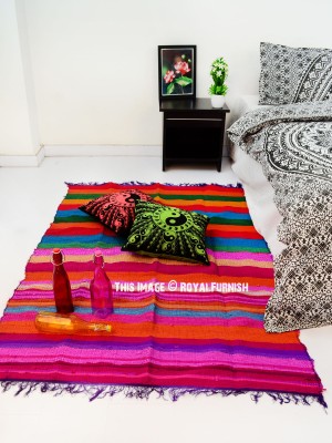 Striped Patterned Authentic Indian Recycled Fabric Chindi Area Rug in Vibrant Colors Ideal for Boho Decor