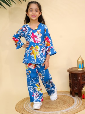 Blue Floral Printed Co Ord Set for Girl Cotton Kids Wear