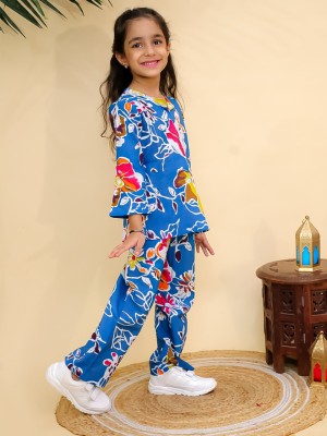 Blue Floral Printed Co Ord Set for Girl Cotton Kids Wear