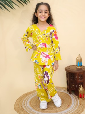 Yellow Floral Printed Co Ord Set for Girl Cotton Kids Wear