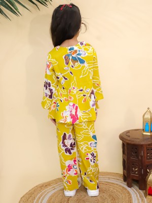 Yellow Floral Printed Co Ord Set for Girl Cotton Kids Wear