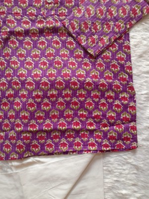 Blue Floral Sanganeri Printed Indian Kurta Pyjama Set for Boys Cotton Kids Wear