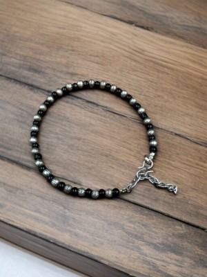 Black & Silver Round Ball Brass Anklet Single Foot Ankle for Girls