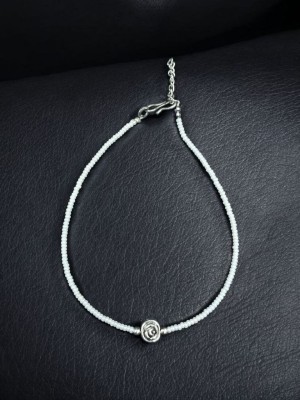 White Beads with Rose Flower Charms Anklet Summer Beach Barefoot Sandals Bracelet Ankle on the Leg
