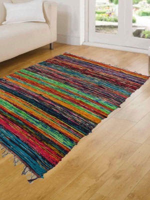 Handmade Boho Multi Chindi Rugs Recycled Fabric Rajasthani Hand Woven Reversible Cotton Rag Rug