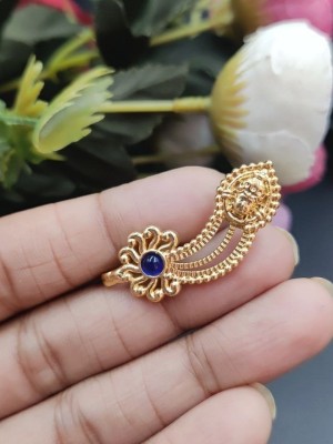Traditional Gold Plated Marathi Nath Festival Special Stone Work Maharashtrian Non-Piercing Nose Pin