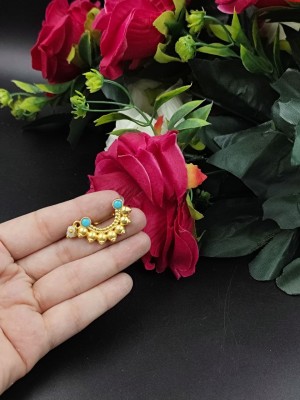 Traditional Marathi Style Gold Plated Nath Designer Stone Work Maharashtrian Non-Piercing Nose Pin