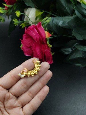Traditional Marathi Style Gold Plated Nath Designer Stone Work Maharashtrian Non-Piercing Nose Pin