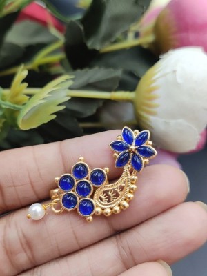 Ethnic Marathi Style Gold Plated Nose Pin Intricate Stone Crafted Maharashtrian Nath for Women