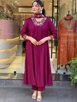 Chhavi Rani Pink Anarkali Cotton Printed Indian Traditional Salwar Kameez Kurti Pant Dupatta Set for Women