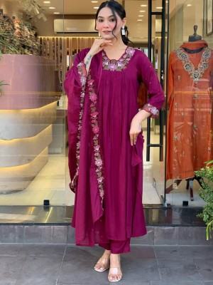 Chhavi Rani Pink Anarkali Cotton Printed Indian Traditional Salwar Kameez Kurti Pant Dupatta Set for Women