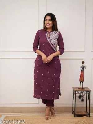 Wine Embroidered Readymade Pakistani Designer Cord Set Kurti Pant Set Indian Salwar Kameez Set