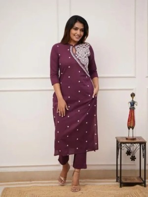 Wine Embroidered Readymade Pakistani Designer Cord Set Kurti Pant Set Indian Salwar Kameez Set