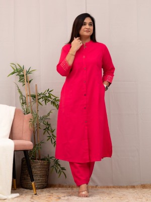 Red Solid Color Readymade Pakistani Designer Cord Set Kurti Pant Set Indian Salwar Kameez Set